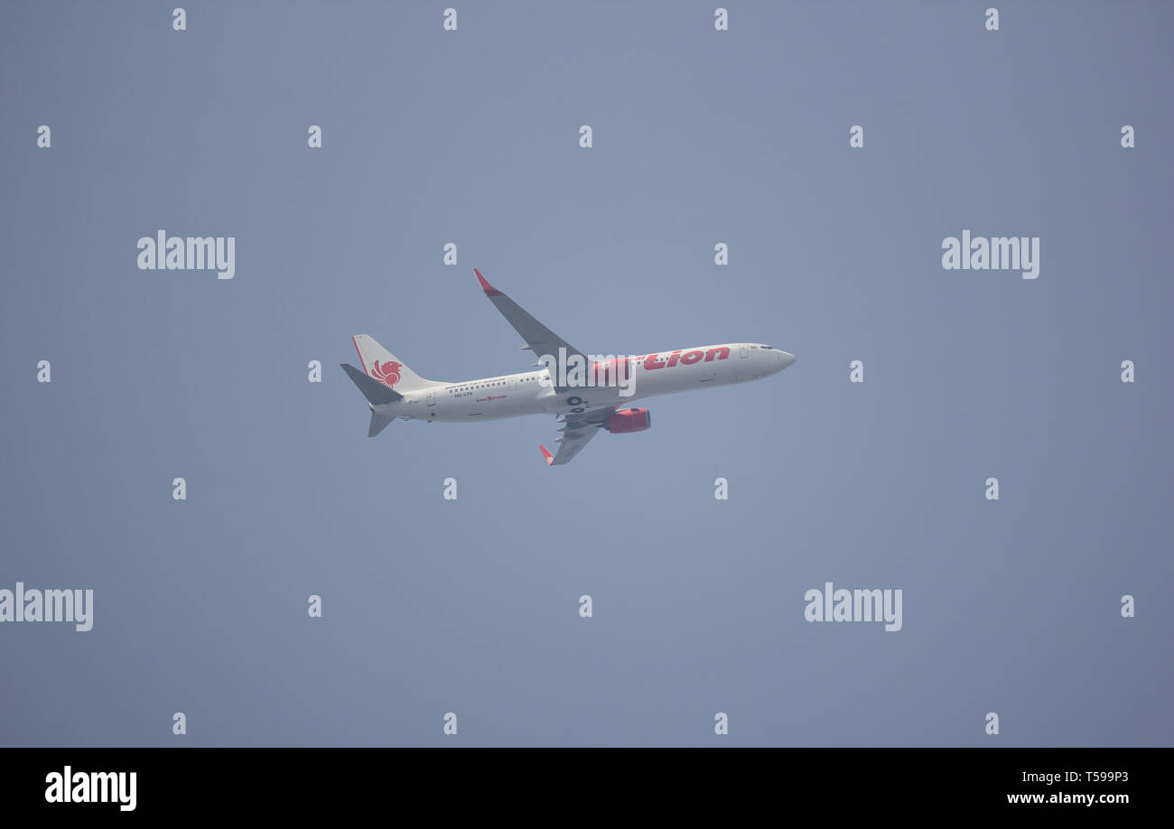 Chiangmai, Thailand - April 18 2019:  HS-LTK Boeing 737-900ER of Thai lion Air airline. Take off from Chiangmai airport to Bangkok. Stock Photo