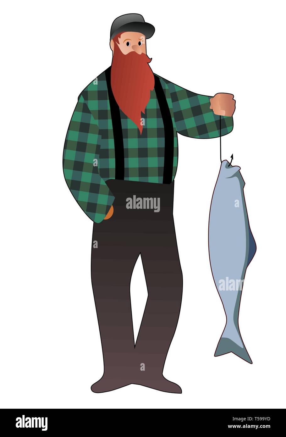 Fisherman Cartoon People Fishing Characters Catching Fish With Rods While  Standing On Shore Of Lake And