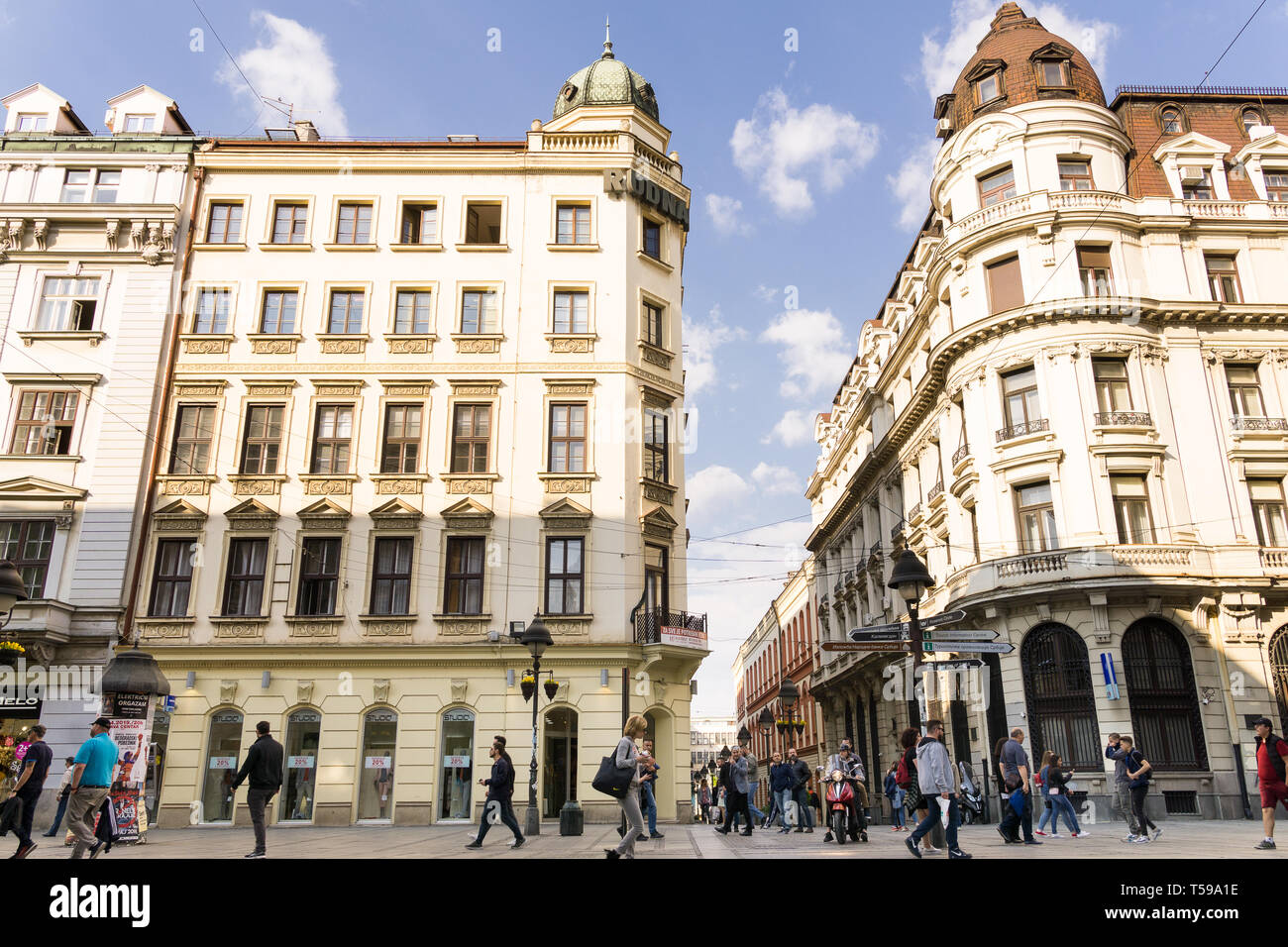 Knez Mihailova street is the main pedestrian street in Belgrade, Serbia. Stock Photo