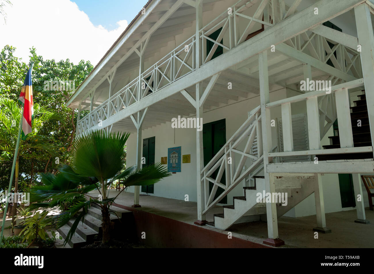 The Doctor's House is a building former physician's residence at Anse St. Joseph (now an educational center and museum). Curieuse Island, seychelles Stock Photo