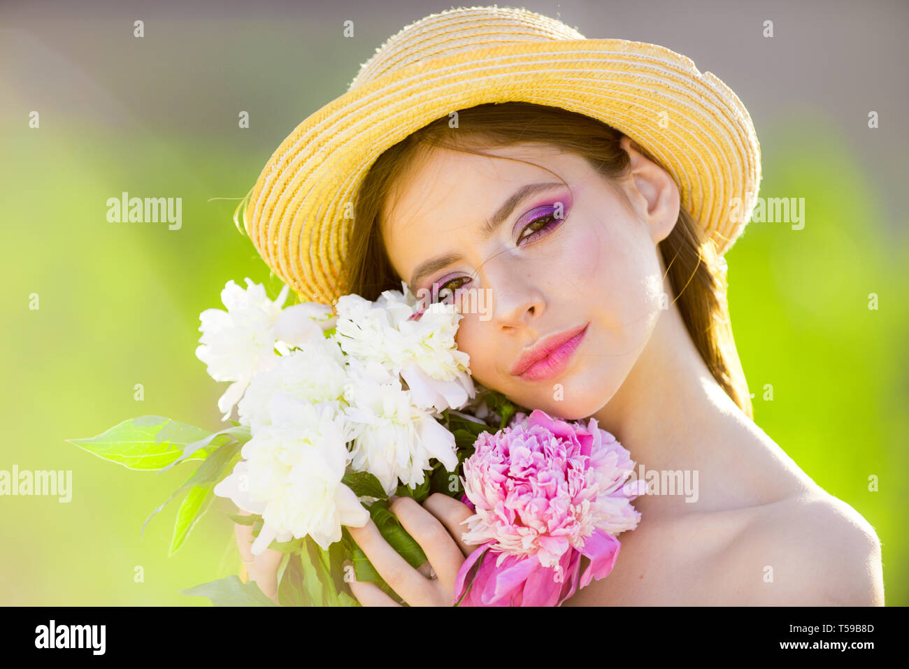 Models Faces Spring Time Spring woman. Springtime and vacation. face and skincare. Travel in ...