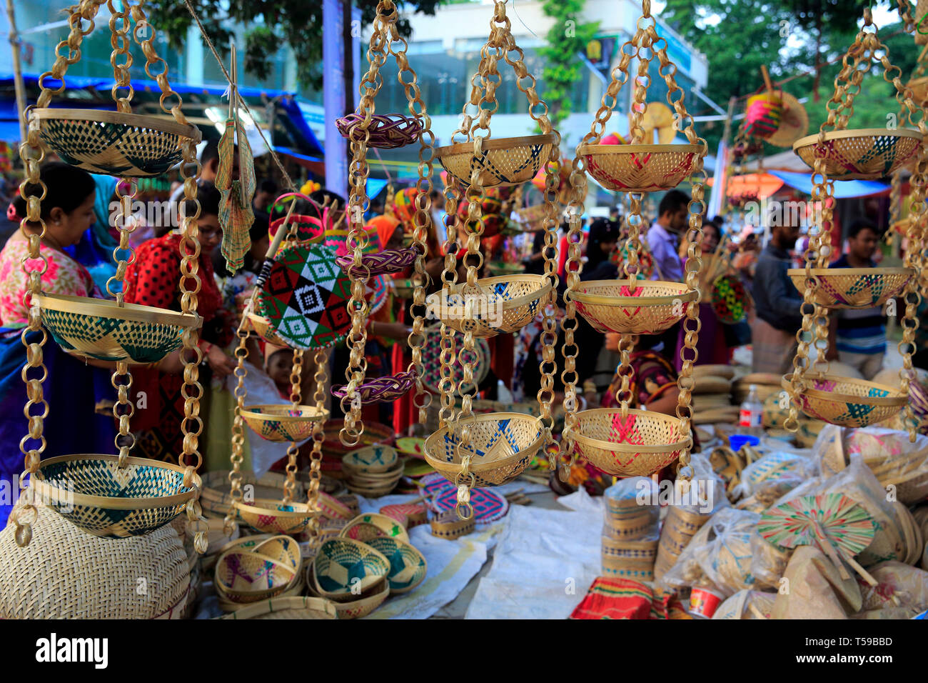 Handicraft products selling at the the Boishakhi Mela on Bangla Academy