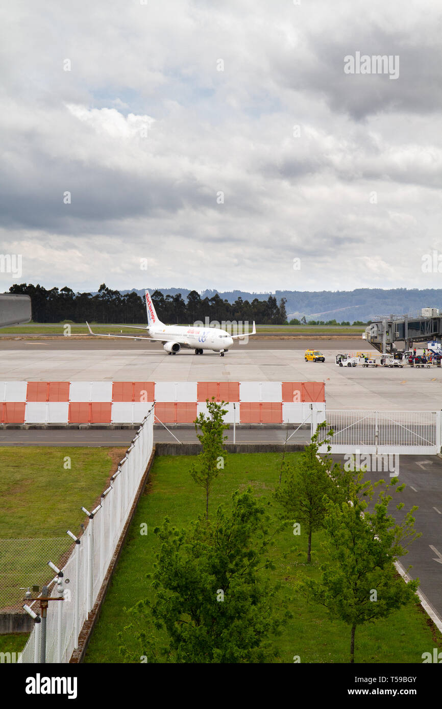Santiago de Compostela, Spain. April 19 2019: Air Europa plane on Santiago de Compostela Airport Stock Photo