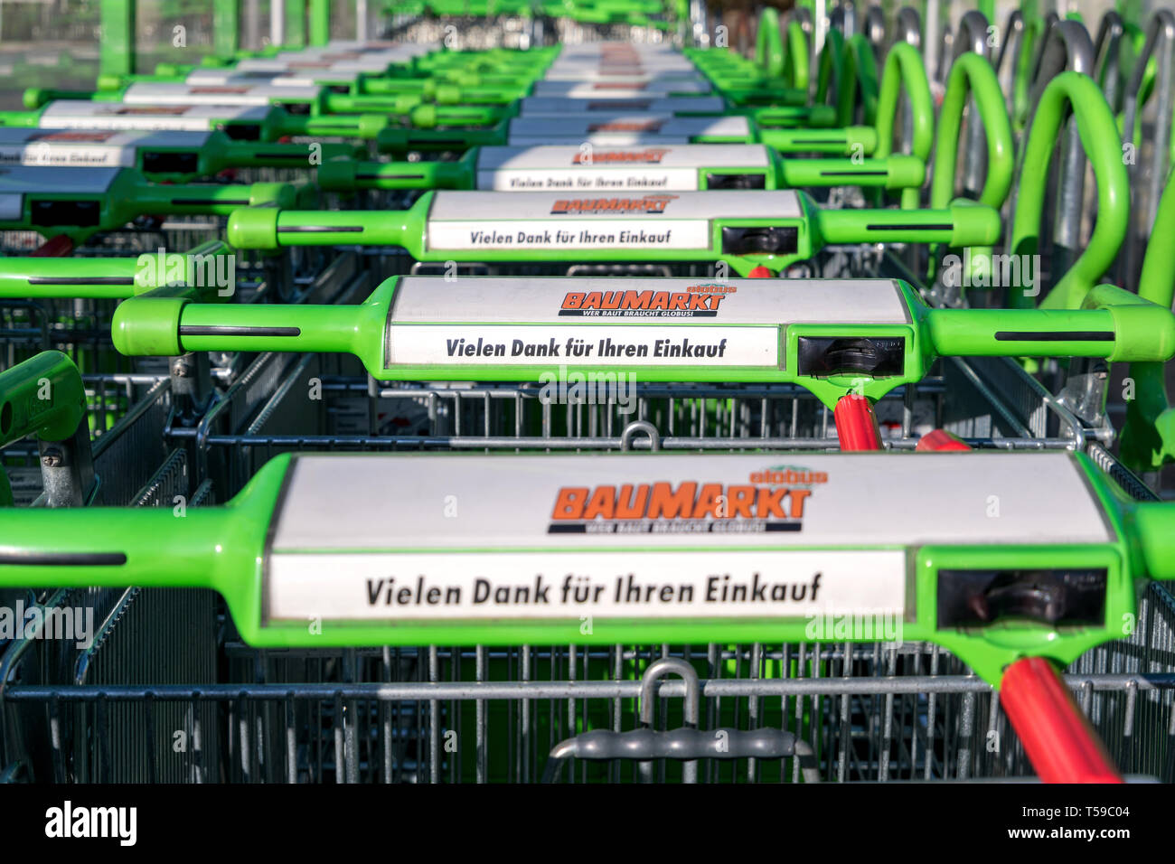 Baumarkt shopping carts. Globus is a German chain of hypermarkets, stores and stores Stock Photo - Alamy