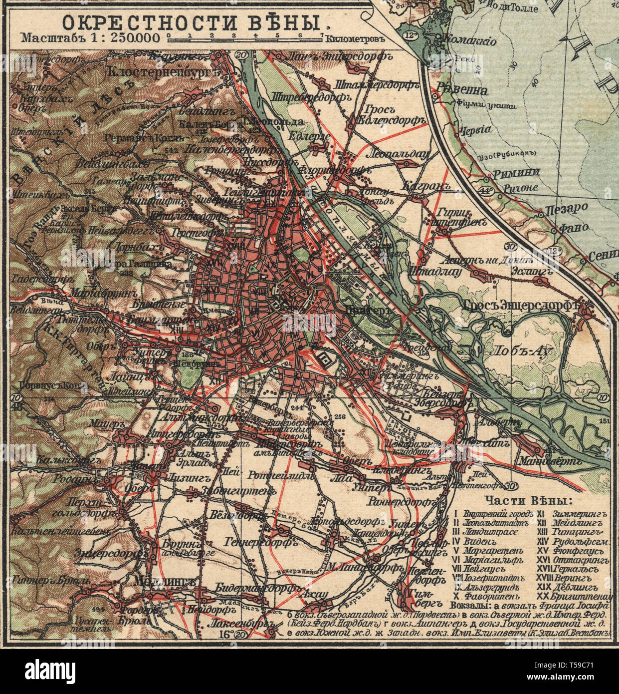 Map of Vienna neighborhoods, Austria-Hungary, 1910 Stock Photo
