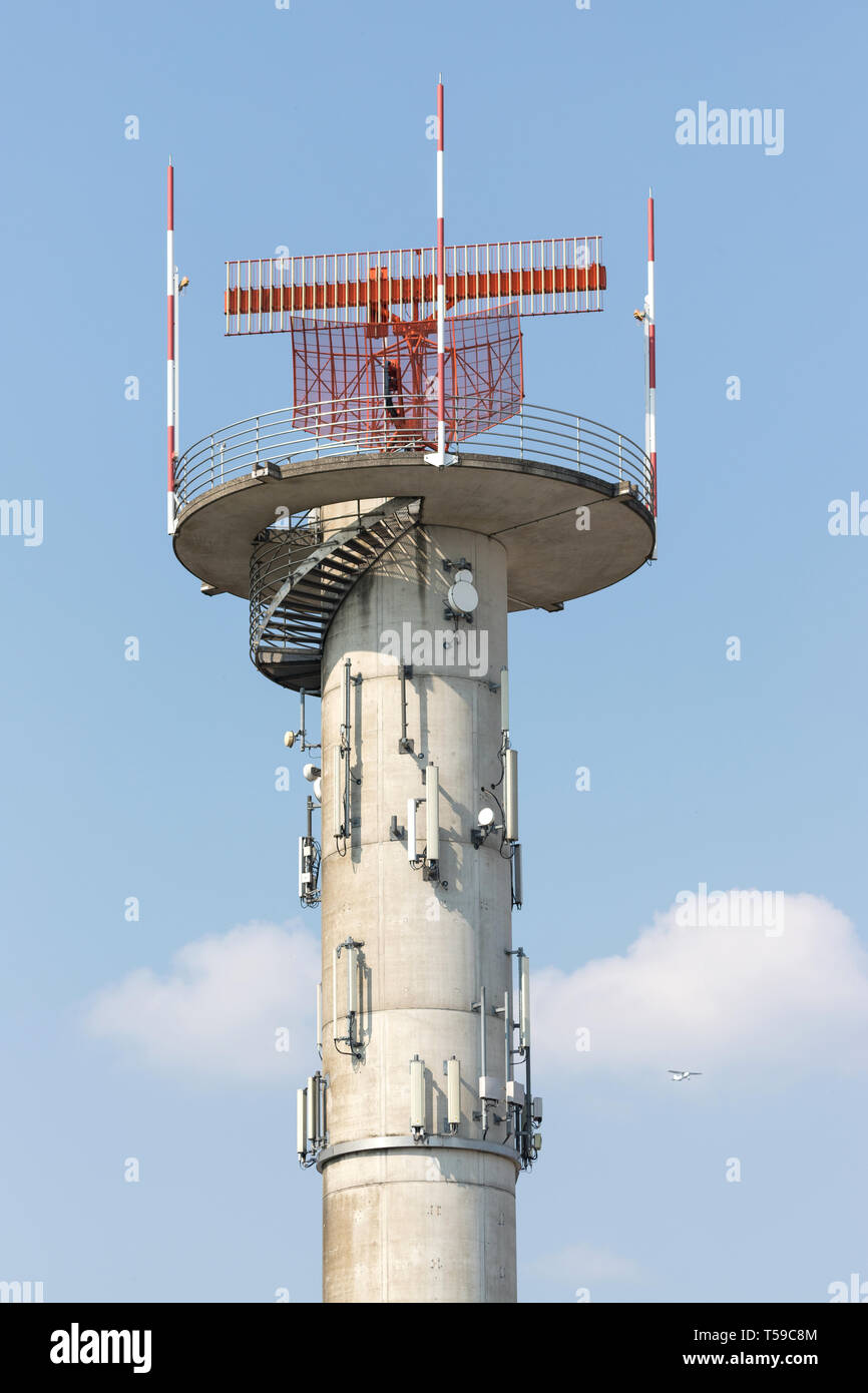 radar tower at international airport Stock Photo