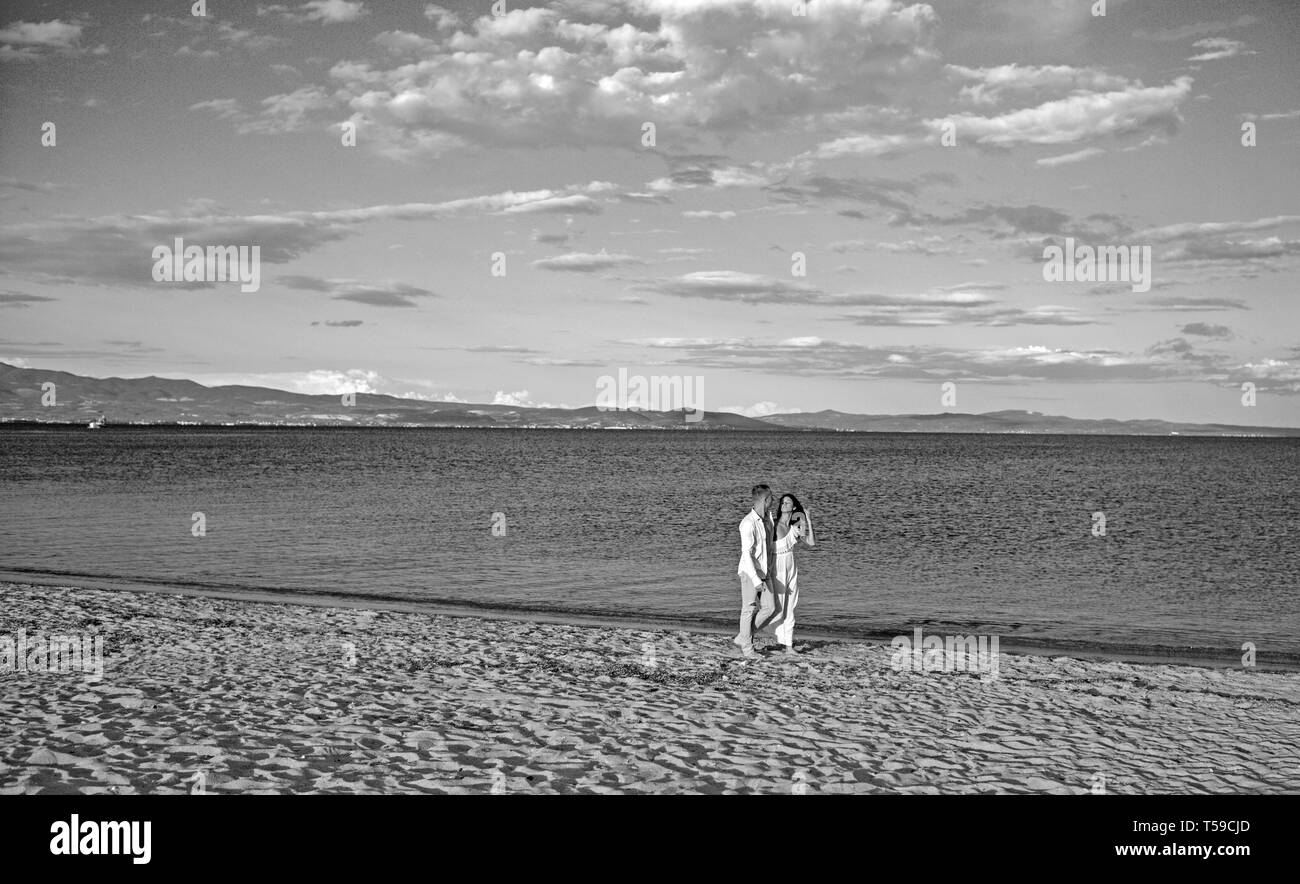 Summer holidays and travel vacation. summer walk of couple in love on