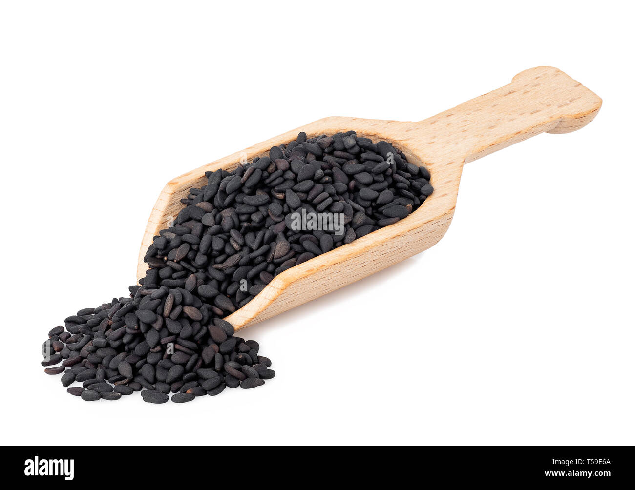 black sesame seeds in scoop Stock Photo