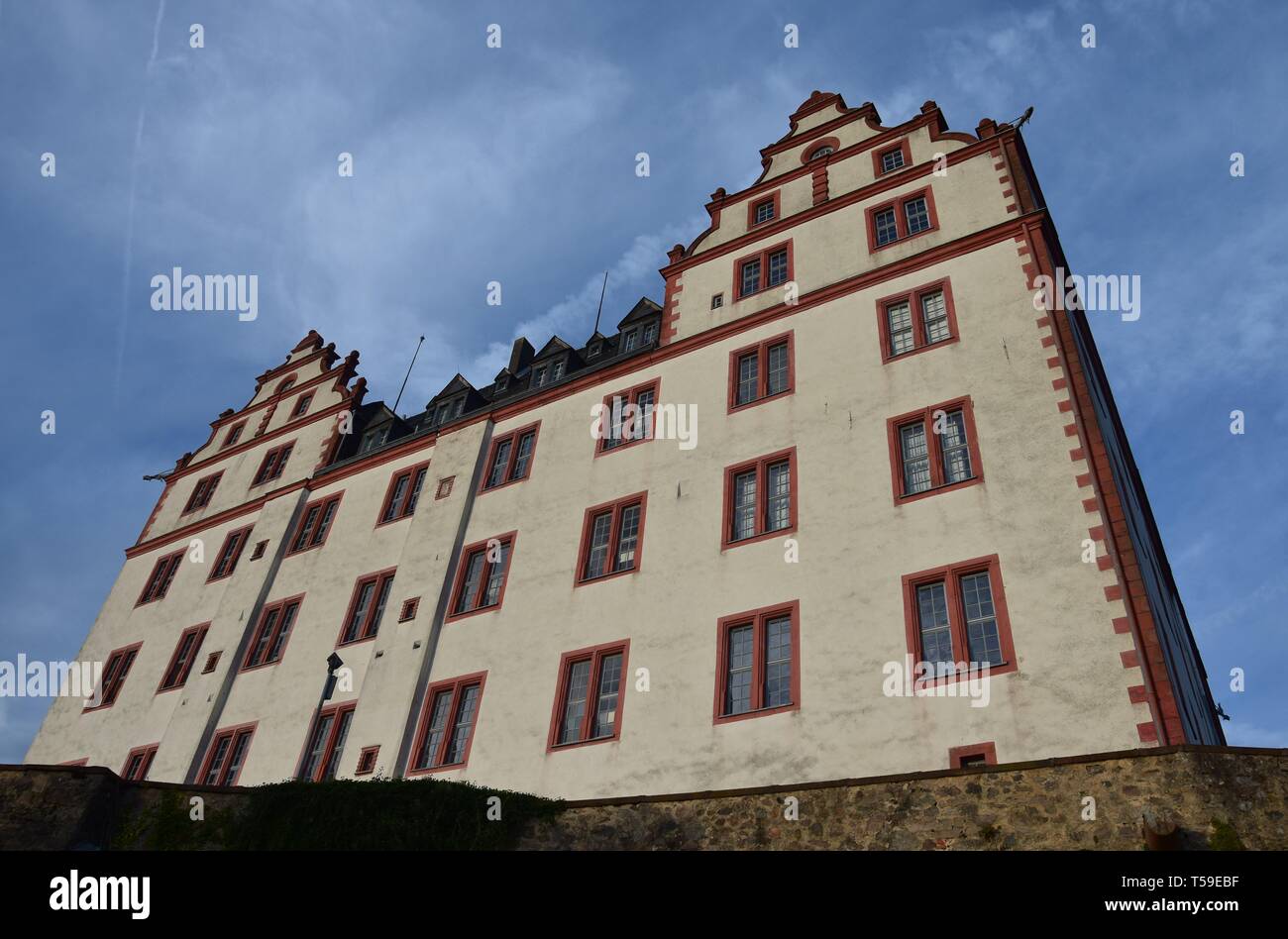 Lichtenberg Castle in the evening light. View from below. Fischbachtal, Odenwald, Germany. Stock Photo
