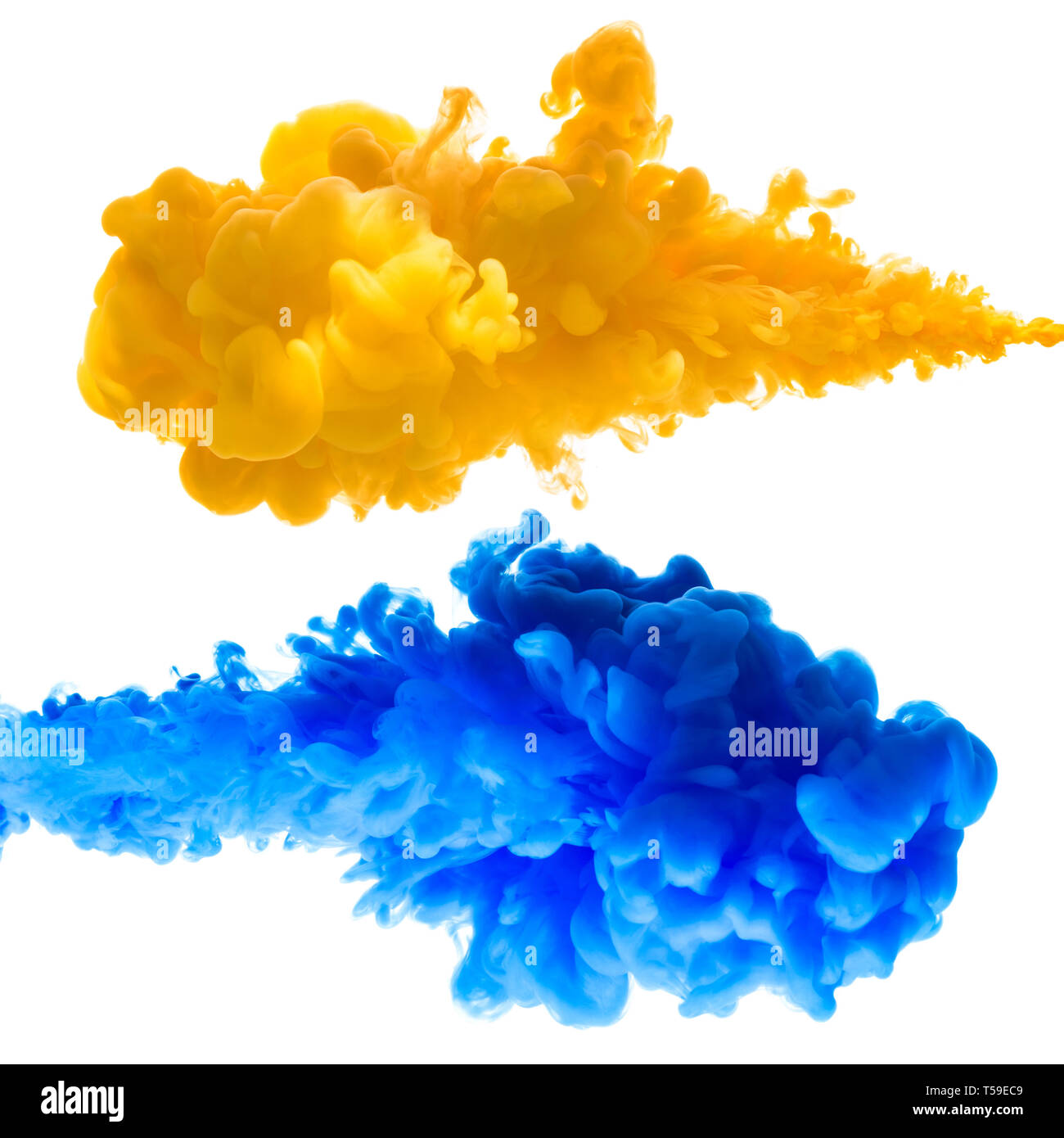 Orange and blue ink splashes in the water, isolated on white background  Stock Photo - Alamy