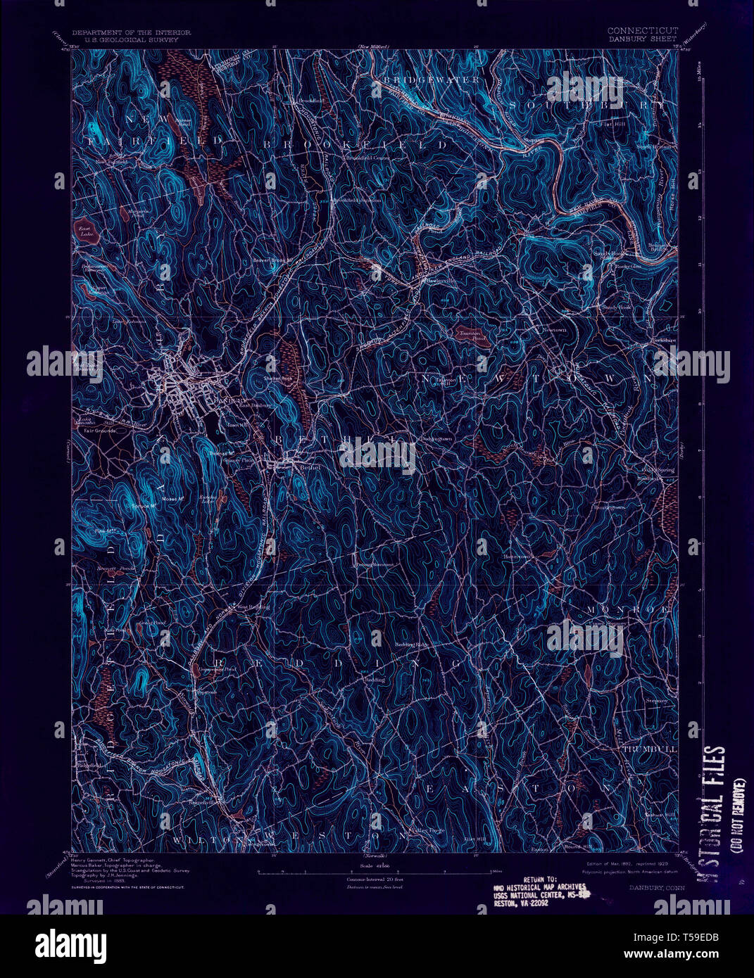 USGS TOPO Map Connecticut CT Danbury 331009 1892 62500 Inverted