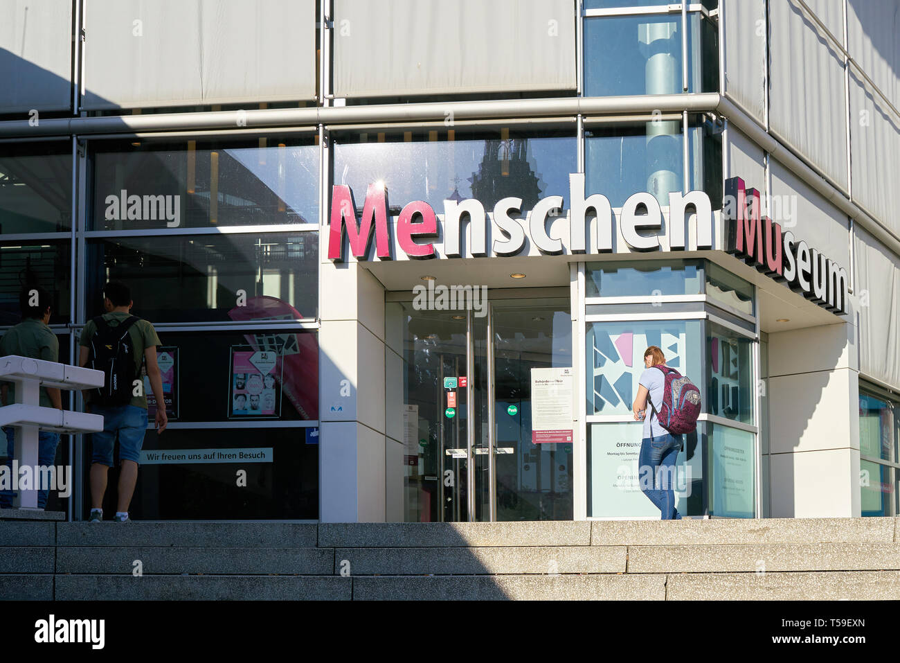 Entrance to the Menschen Museum by Gunther von Hagens in Berlin. The museum is very controversial because preserved dead people are exhibited in it. Stock Photo