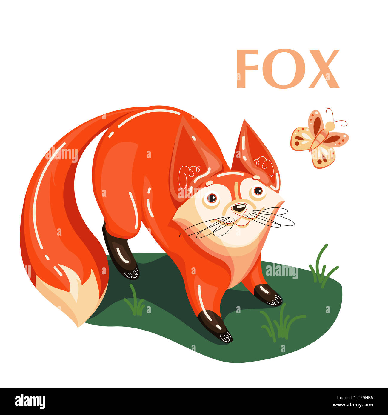 Fox and flying butterfly. Educational card helps the speech therapist for preschoolers for children and baby in the cartoon style about wild animals Stock Photo - Alamy Fox and flying butterfly. Educational card helps the speech therapist for preschoolers for children and baby in the cartoon style about wild animals Stock Photo - Alamy
