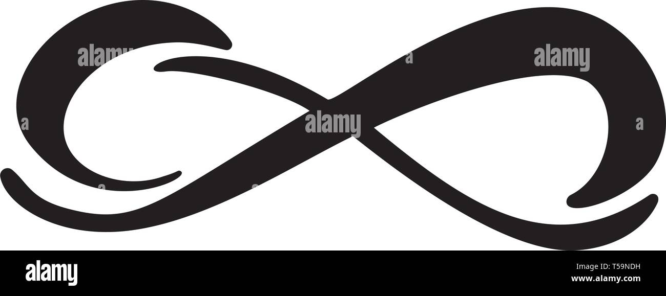 Infinity calligraphy vector illustration symbol. Eternal limitless emblem. Black mobius ribbon silhouette logo. Modern brush stroke. Cycle endless Stock Vector