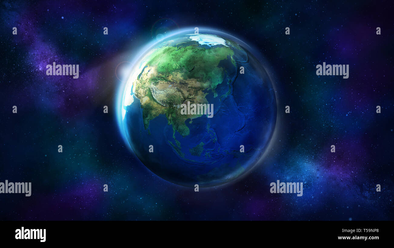 The day half of the Earth from space showing Asia, Australia and ...