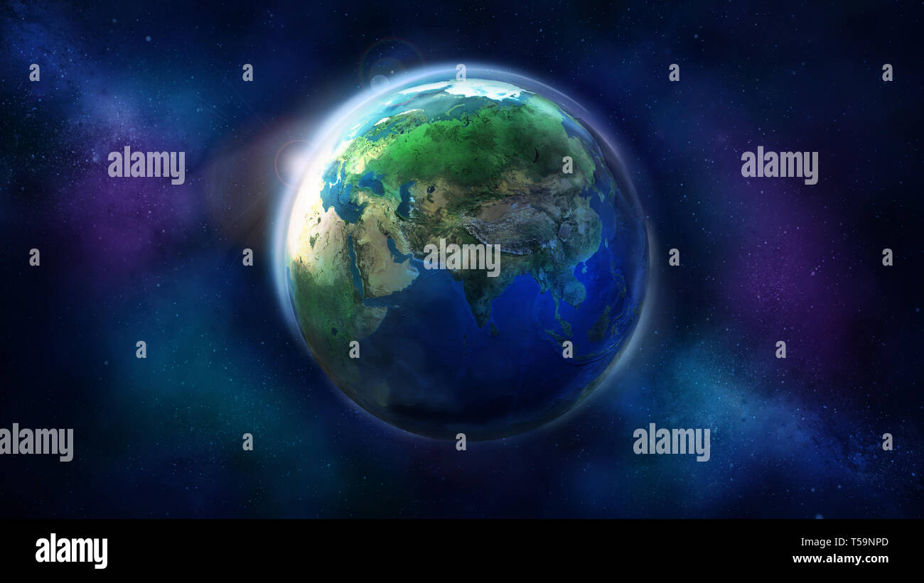 The day half of the Earth from space showing Africa and Asia Stock ...