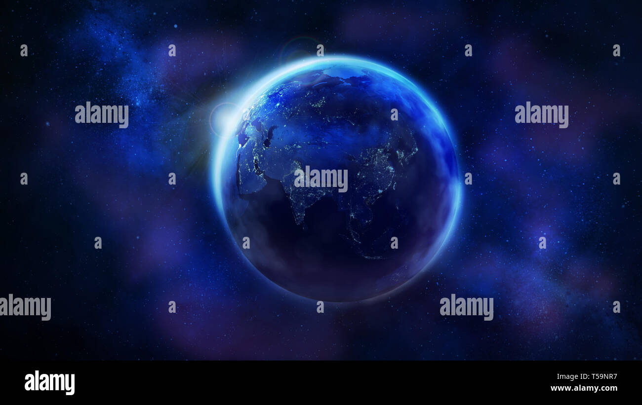 The night half of the Earth from space showing Asia Stock Photo - Alamy