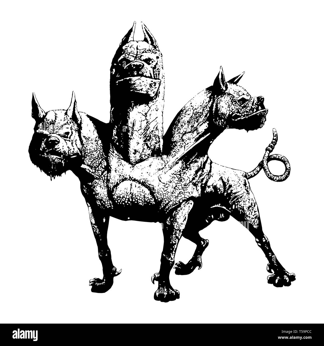 Multi headed dog Cerberus illustration. Hound of Hades. Greek mythology. Stock Photo