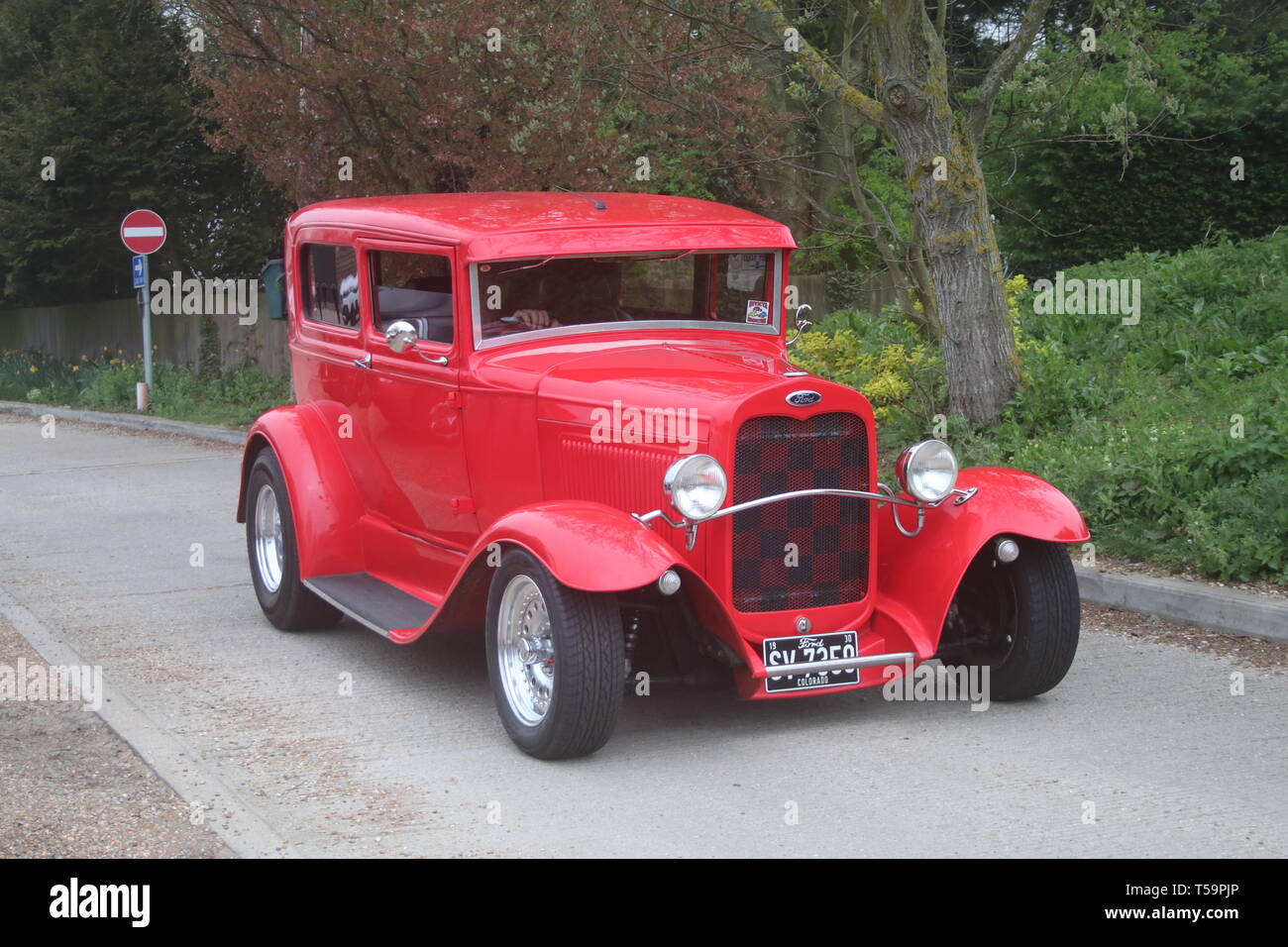 1930 CUSTOMISED FORD MODEL A COUPE VINTAGE RED CAR Stock Photo