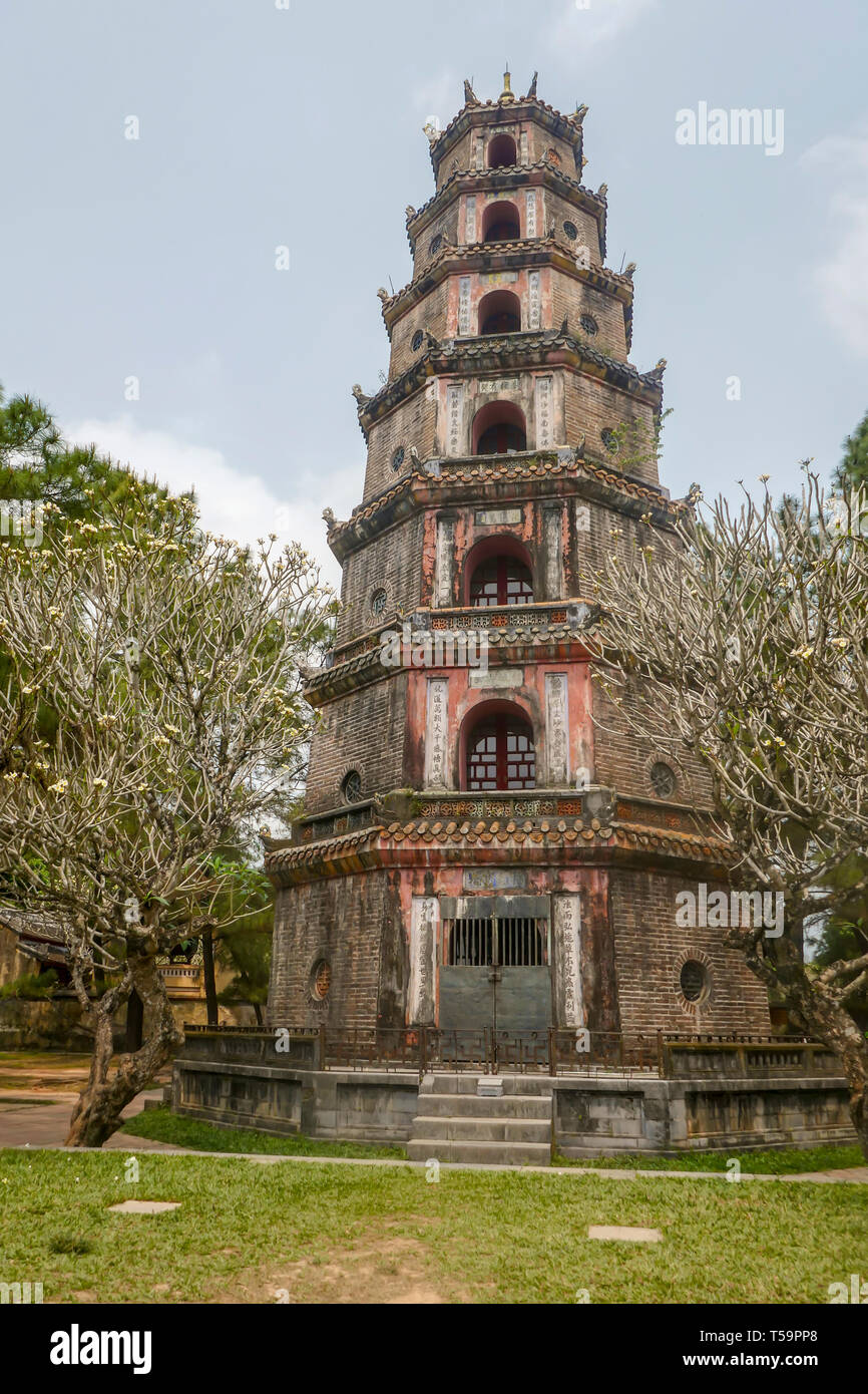 Thiem Mu Pagoda, or Pagoda of the Celestial Lady, on Ha Khe hill in Hue, Vietnam. Stock Photo