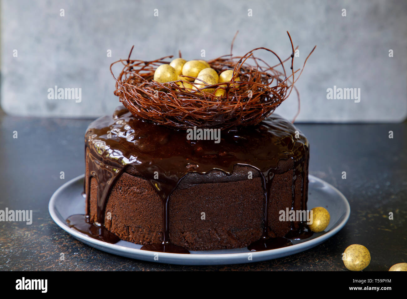 Chocolate Easter cake with mini eggs Stock Photo