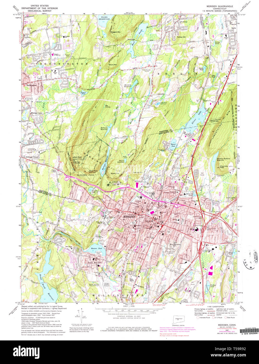 USGS TOPO Map Connecticut CT Meriden - Usgs Topo Map Connecticut Ct Meriden 461325 1967 24000 Restoration T59R92