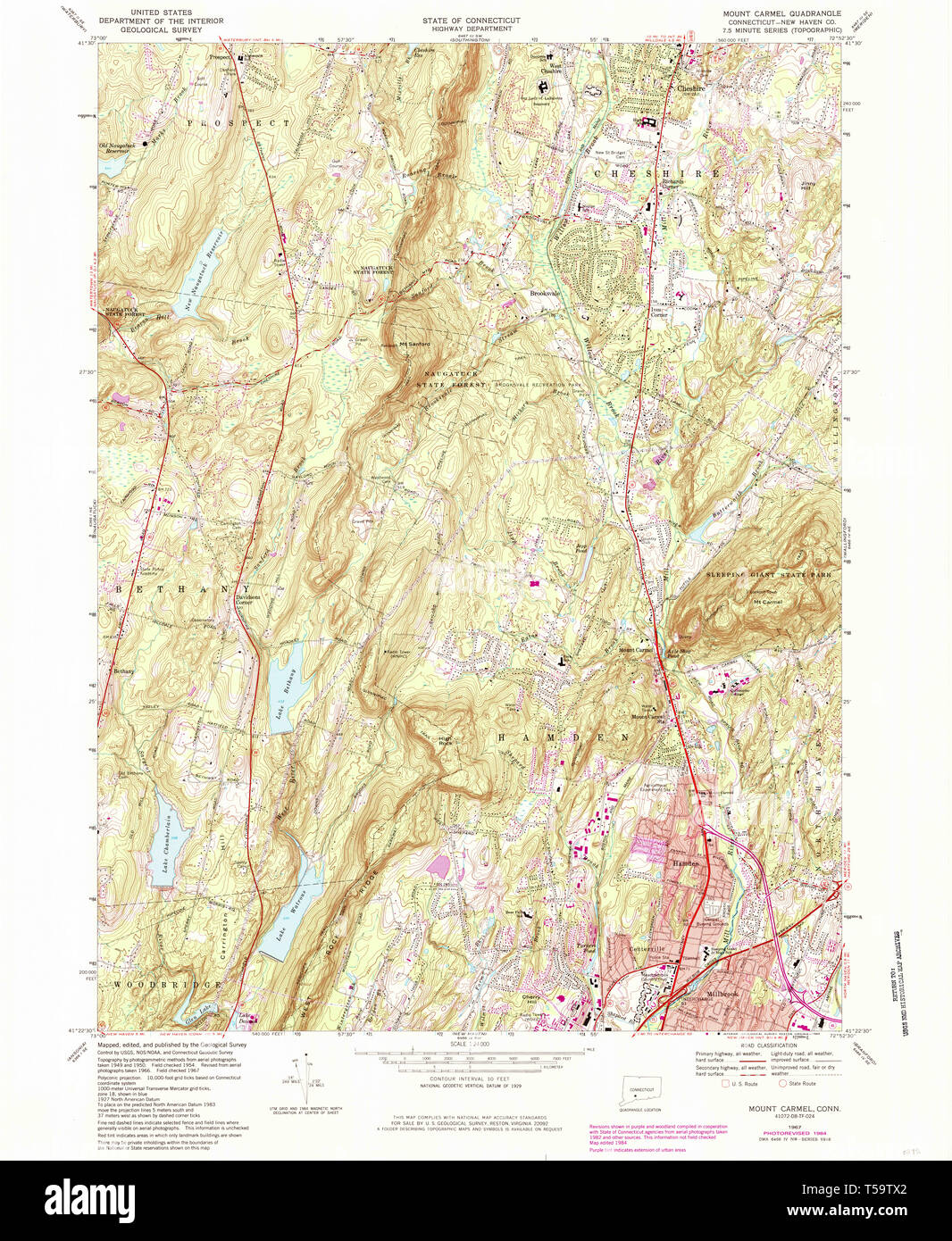 USGS TOPO Map Connecticut CT Mount Carmel 330683 1967 24000 Restoration ...