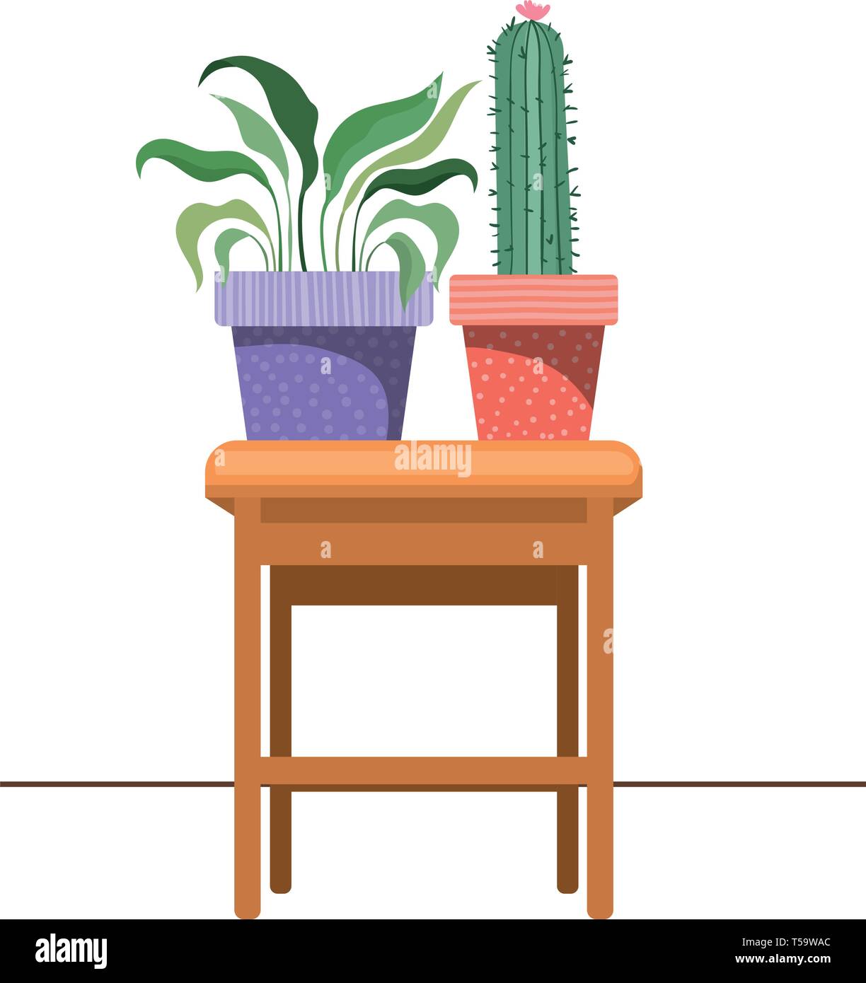 cactus with potted on the table icon Stock Vector