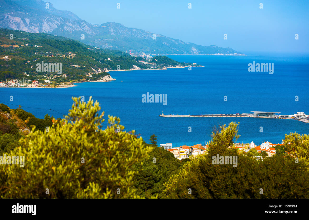 Beautiful Vathy town on Samos island in Greece. Vathy is capital city of Samos Stock Photo