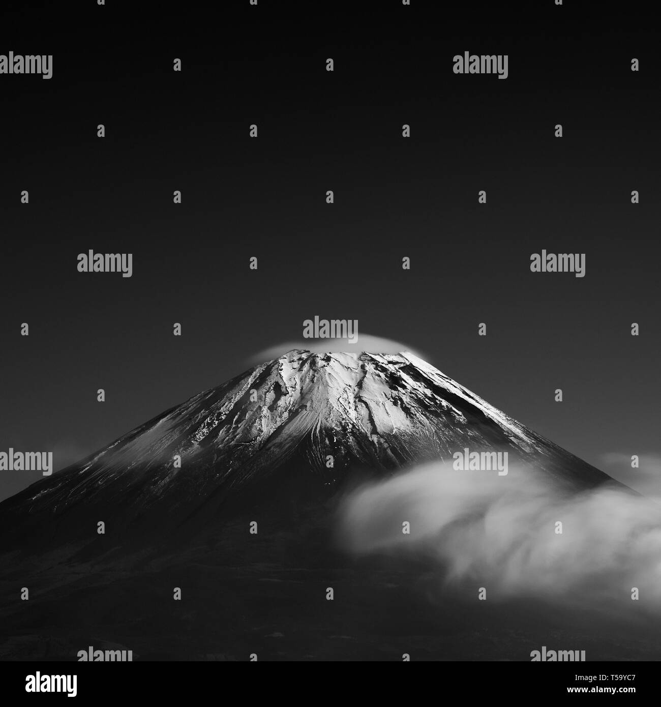 View of Mount Fuji with clouds, Yamanashi Prefecture, Japan Stock Photo