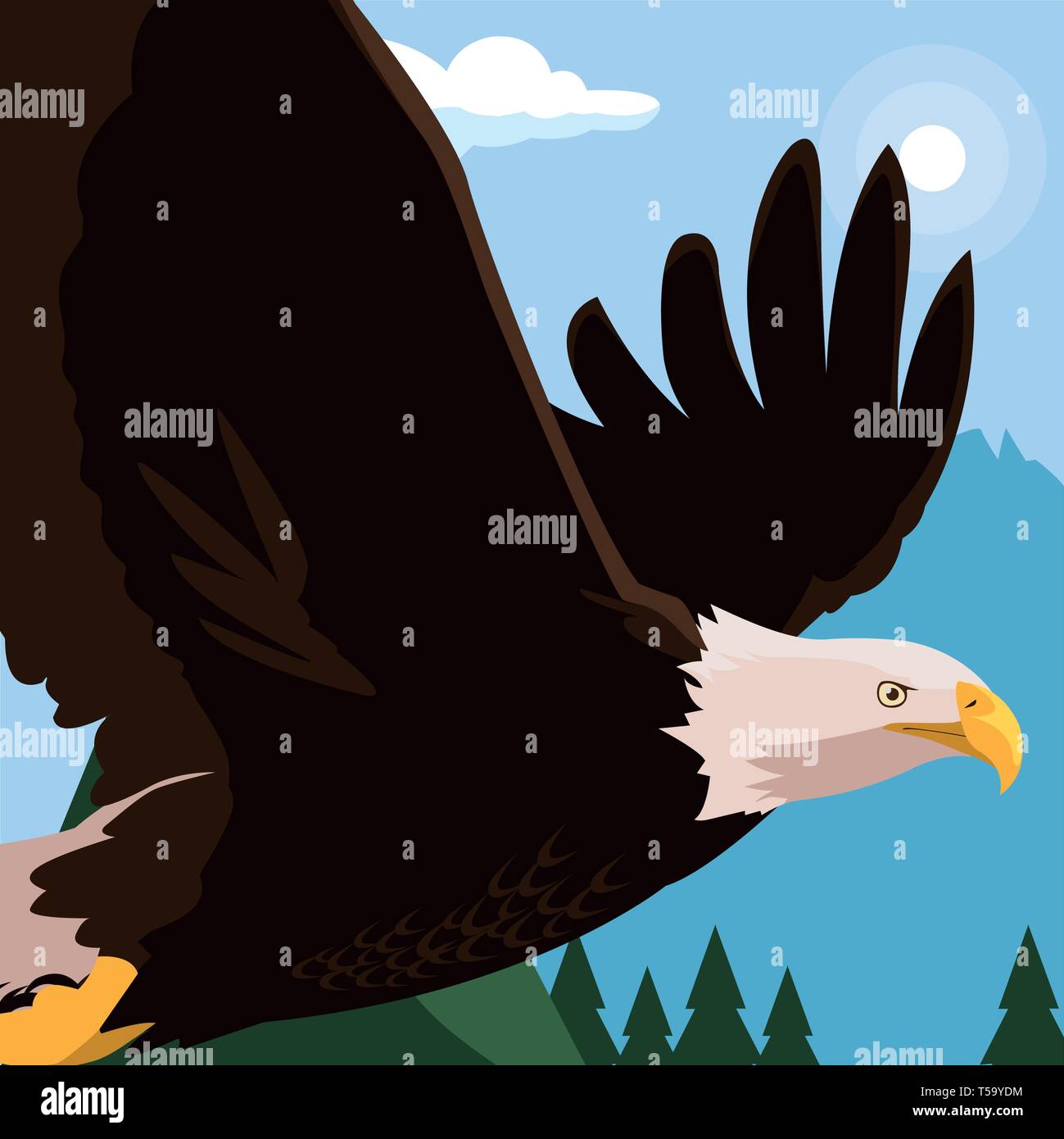 beautiful bald eagle flying in the landscape vector illustration design ...