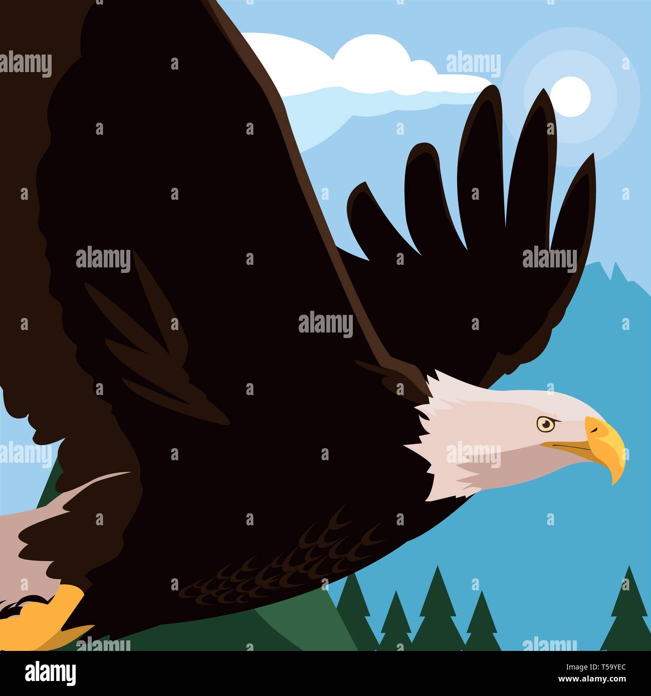 beautiful bald eagle flying in the landscape vector illustration design ...