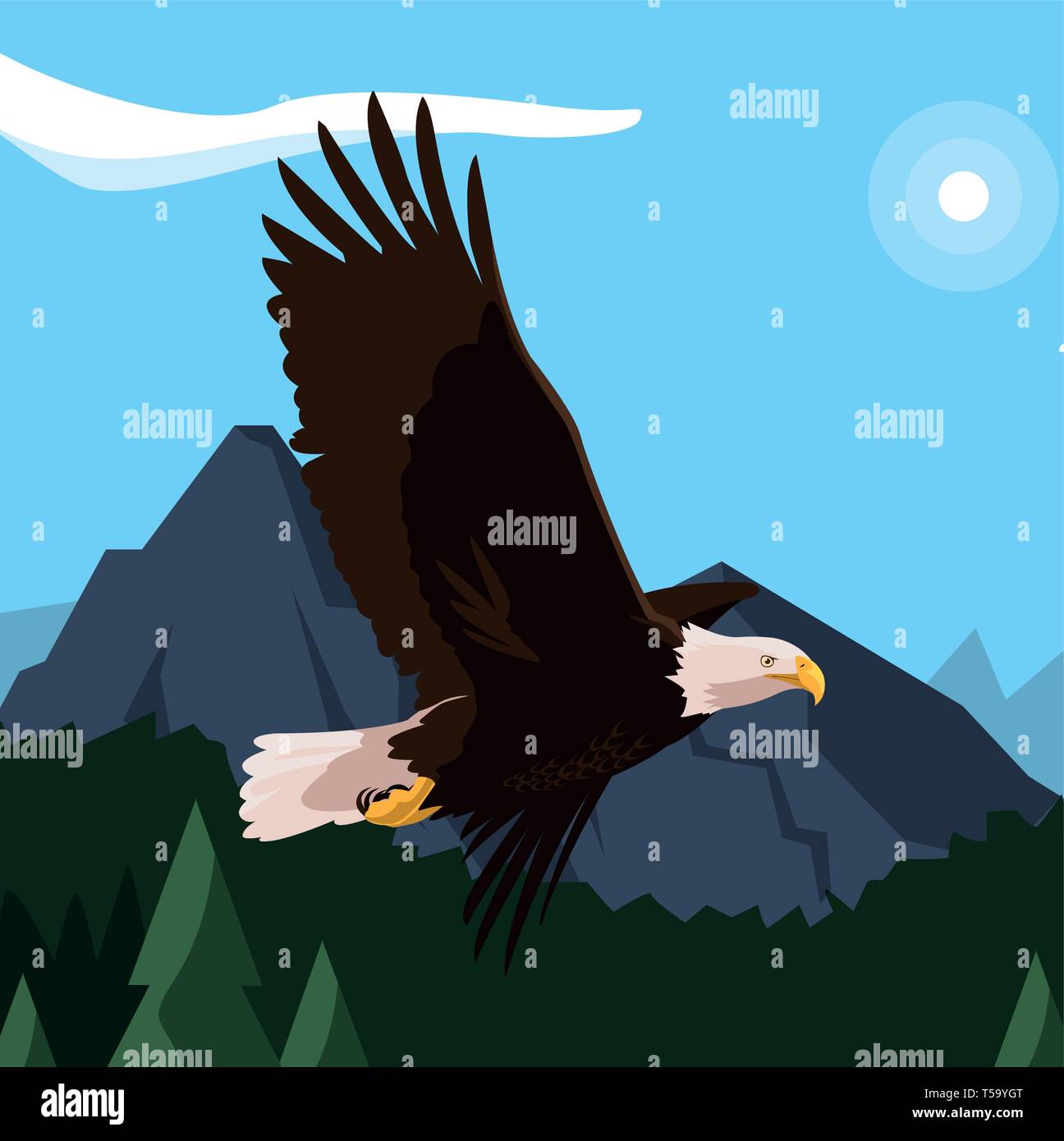 beautiful bald eagle flying in the landscape vector illustration design ...