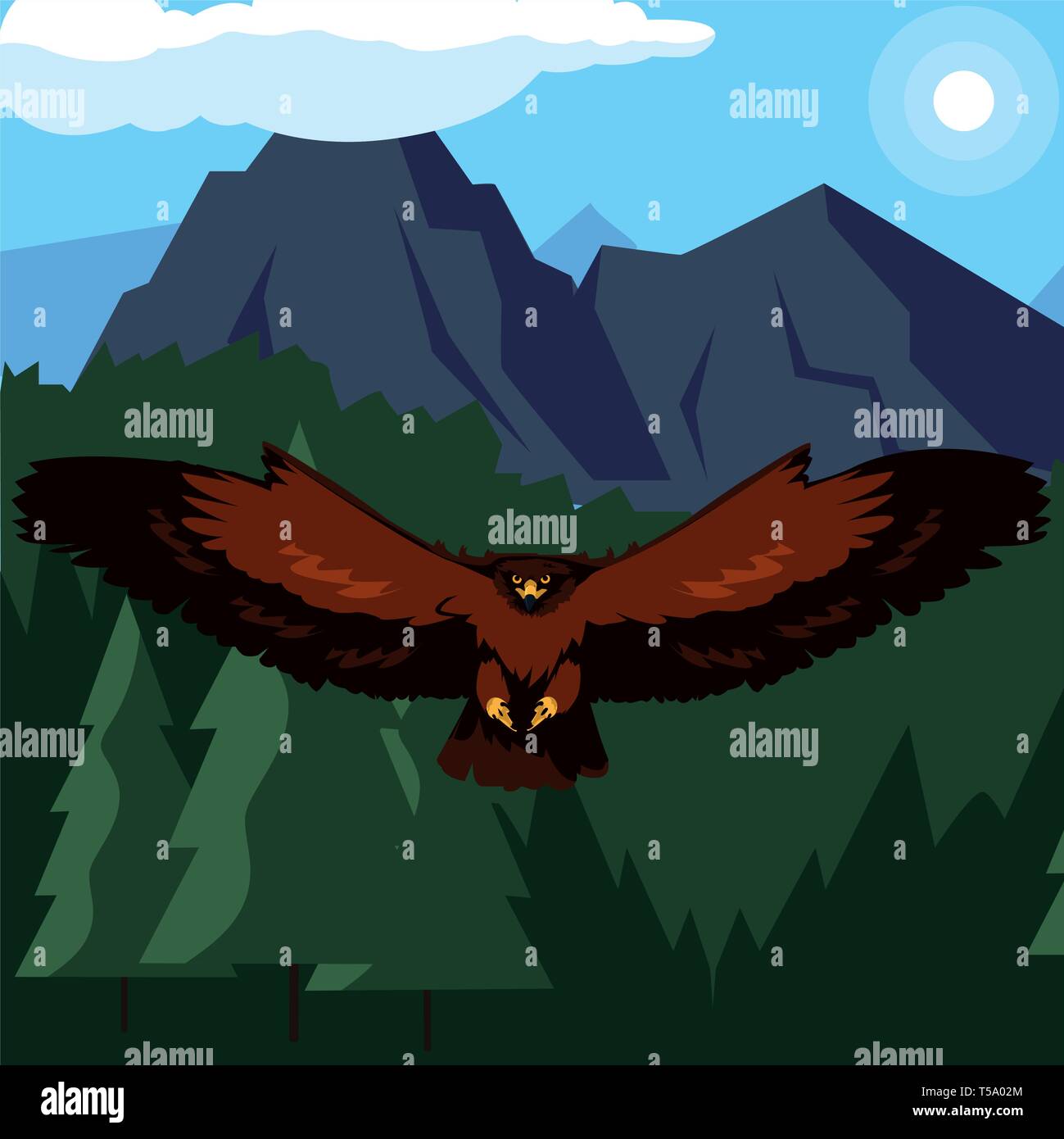 beautiful eagle flying in the landscape majestic bird vector ...