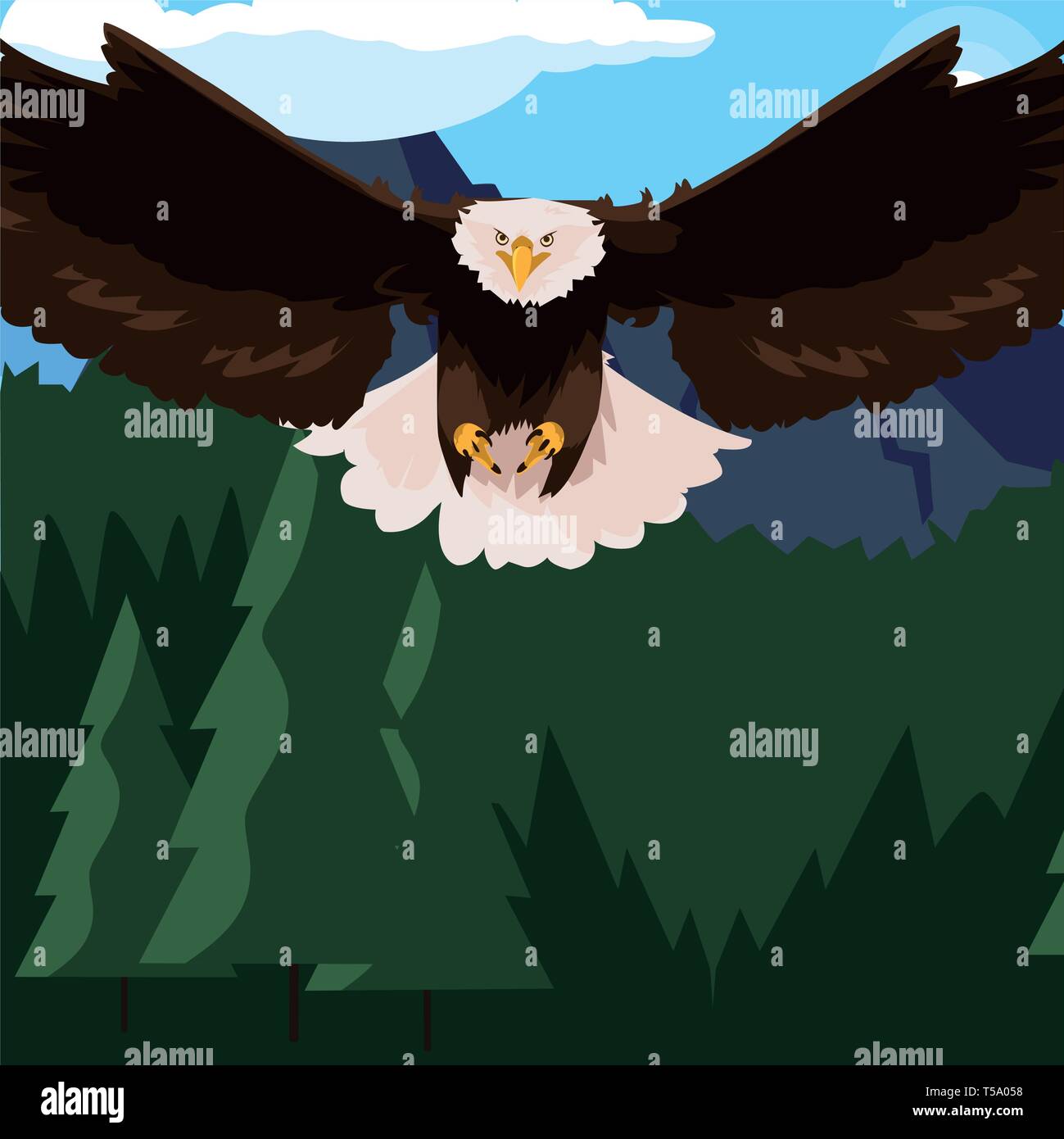 beautiful bald eagle flying in the landscape vector illustration design ...