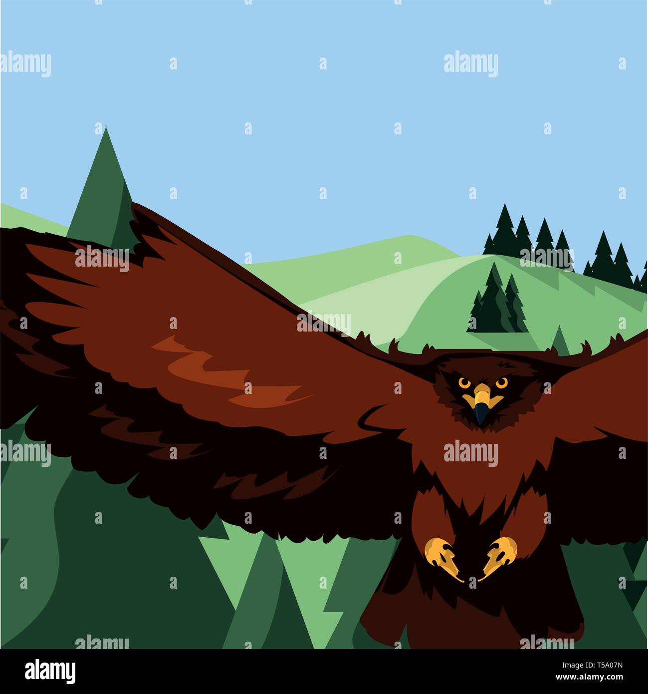 beautiful eagle flying in the landscape majestic bird vector ...