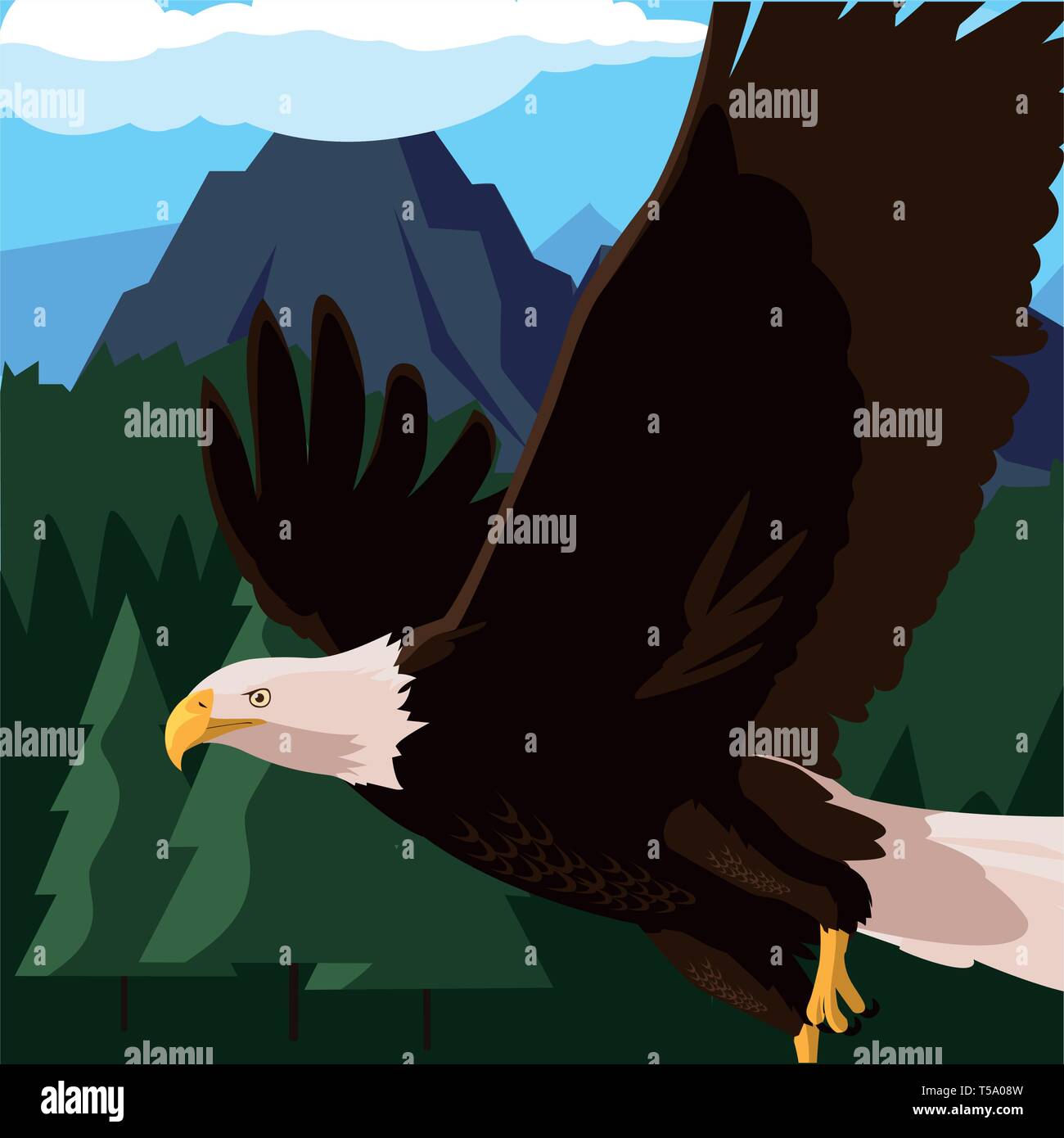 beautiful bald eagle flying in the landscape vector illustration design ...