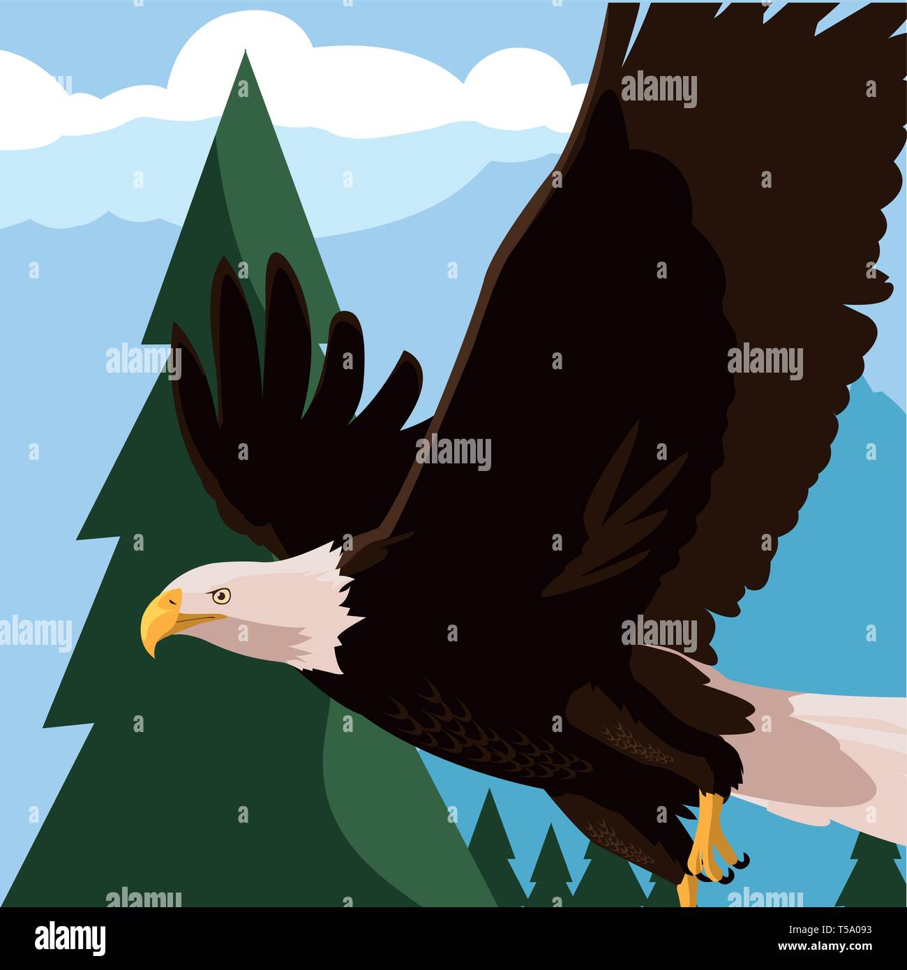 beautiful bald eagle flying in the landscape vector illustration design ...
