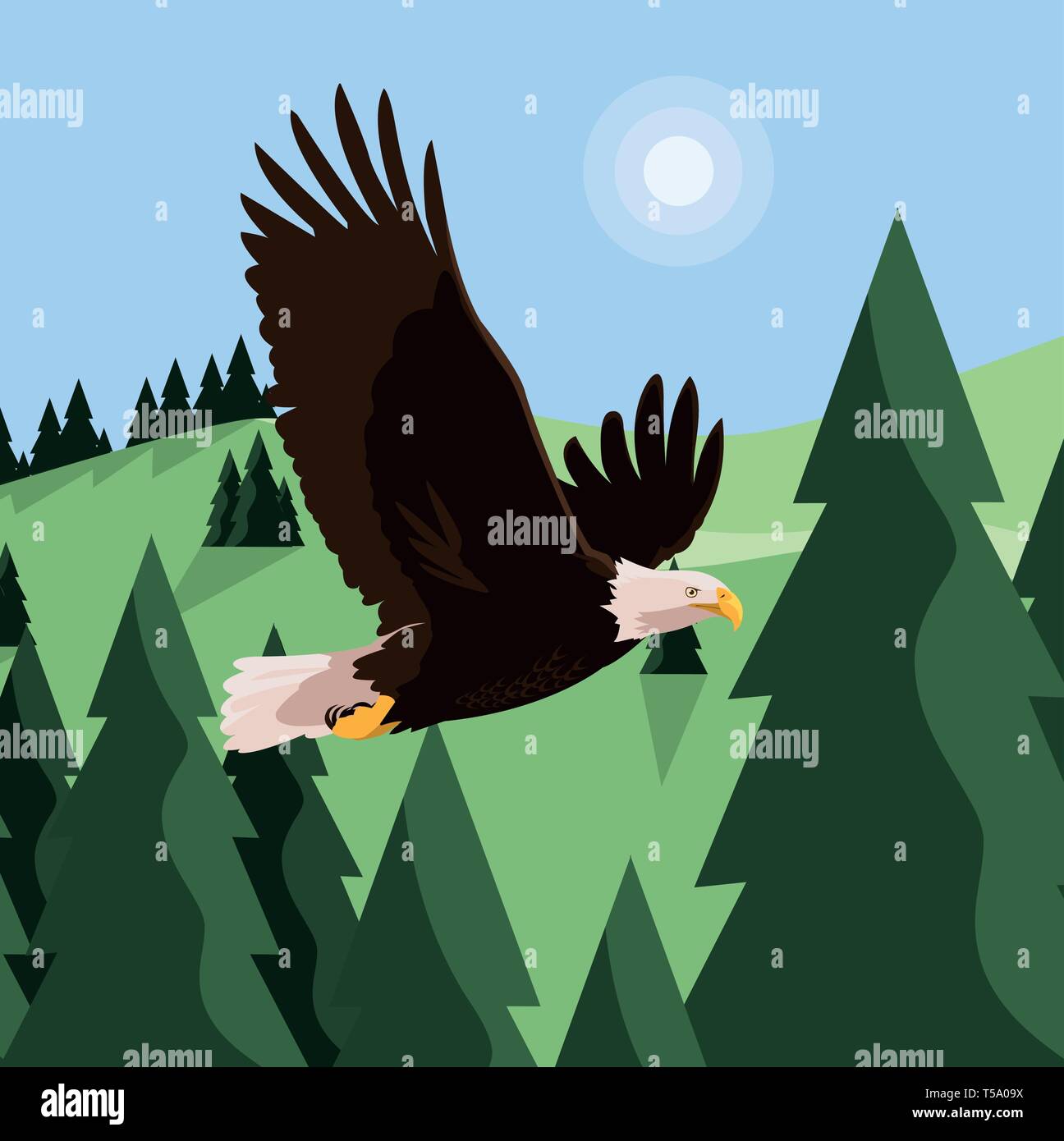 beautiful bald eagle flying in the landscape vector illustration design ...