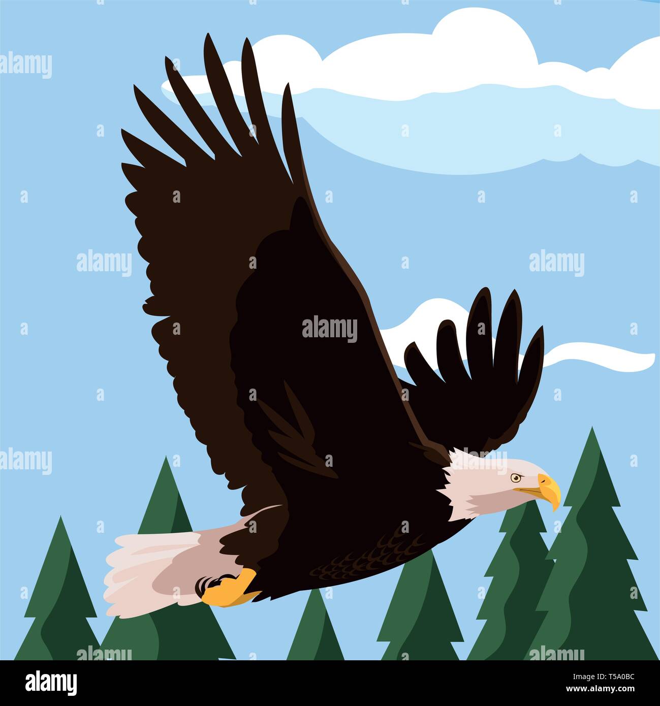 beautiful bald eagle flying in the landscape vector illustration design ...