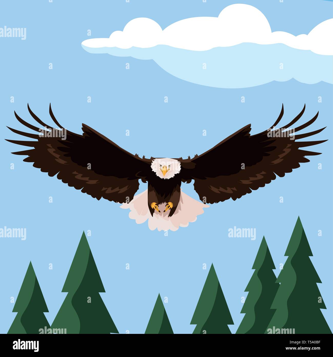 beautiful bald eagle flying in the landscape vector illustration design ...