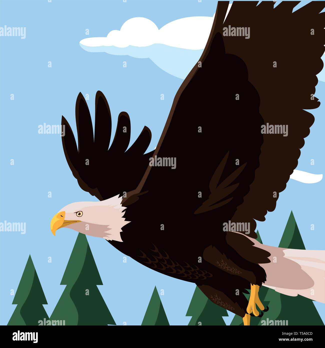 beautiful bald eagle flying in the landscape vector illustration design ...