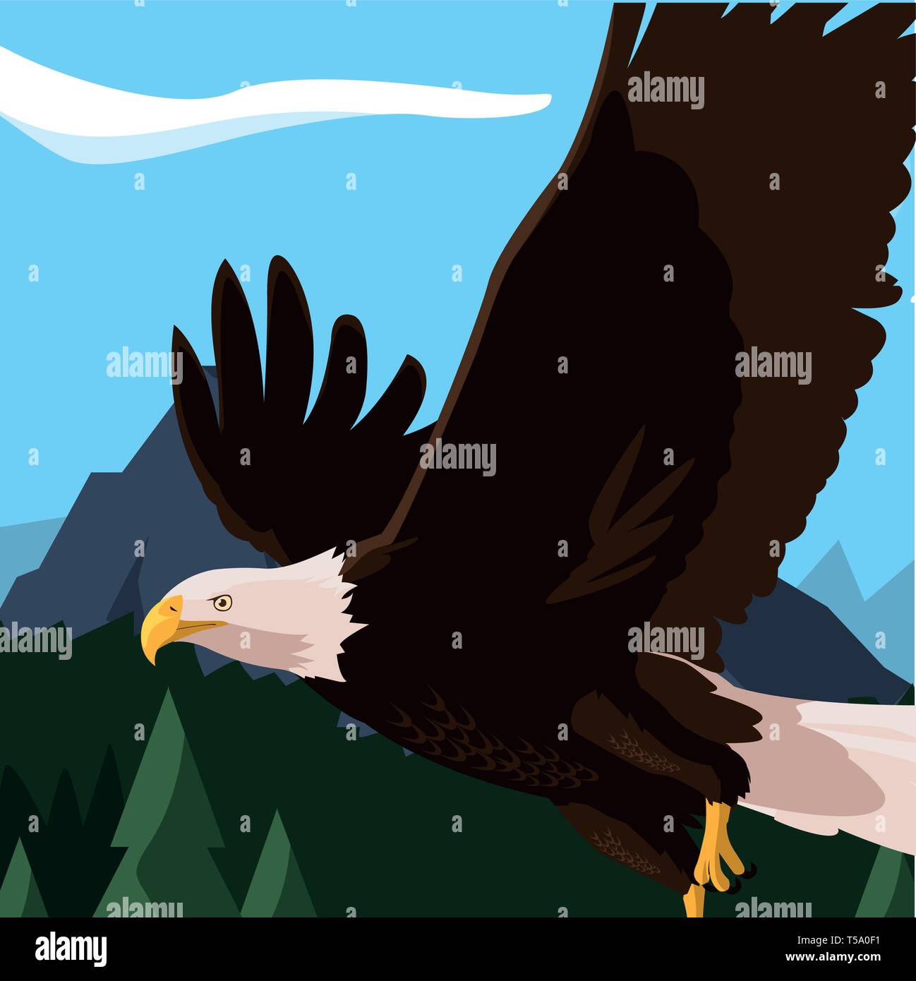 beautiful bald eagle flying in the landscape vector illustration design ...
