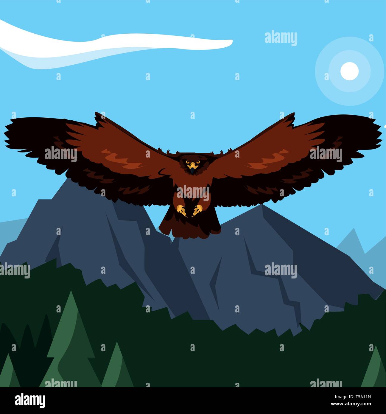 beautiful eagle flying in the landscape majestic bird vector ...