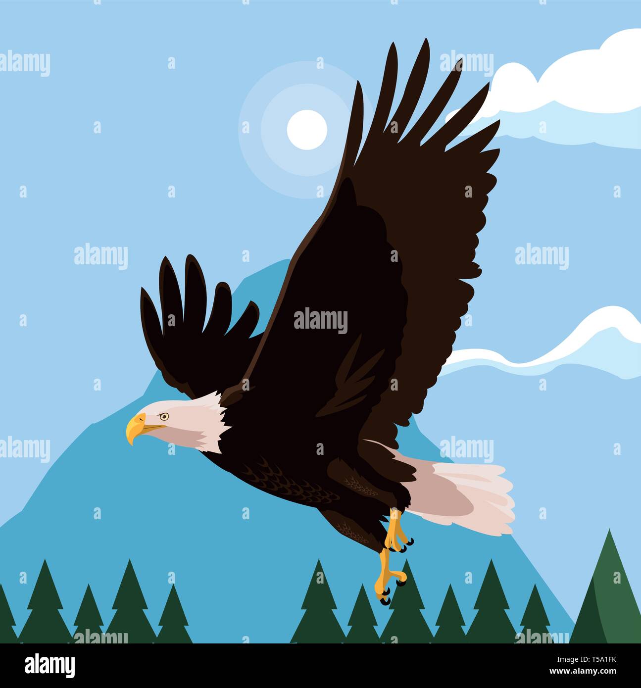 beautiful bald eagle flying in the landscape vector illustration design ...