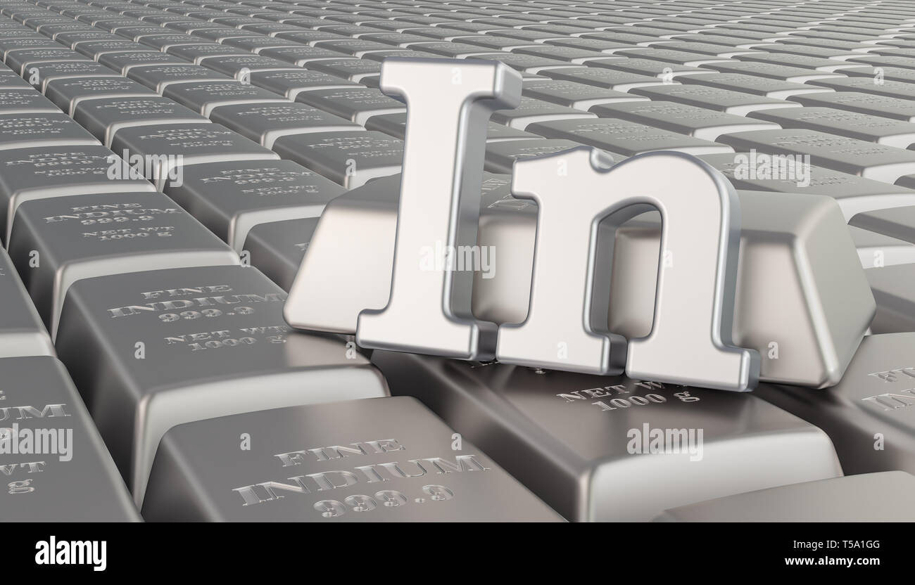 Indium ingots background with In symbol. 3D rendering Stock Photo