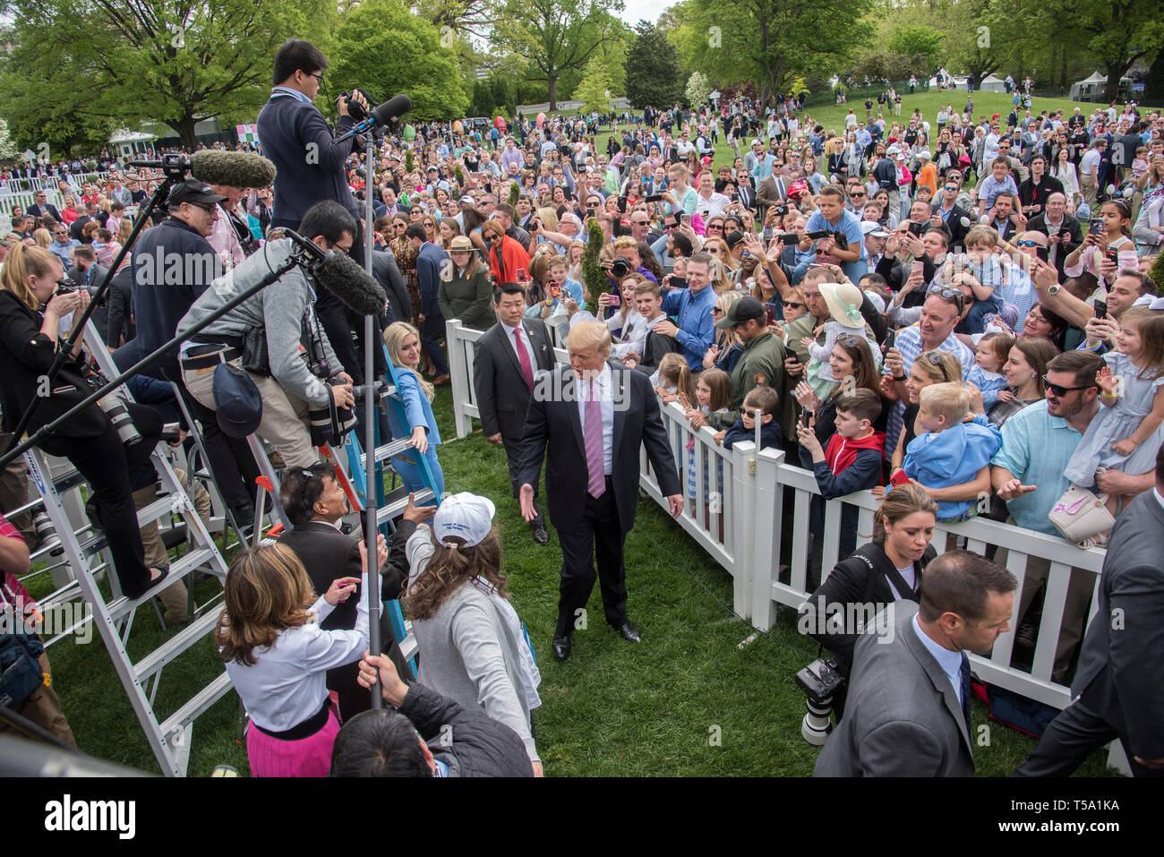 Washington DC, April 22, 2019, USA:At the annual White House Easter egg hunt, thousands of families enjoy the activities on the South Lawn of the Whit Stock Photo