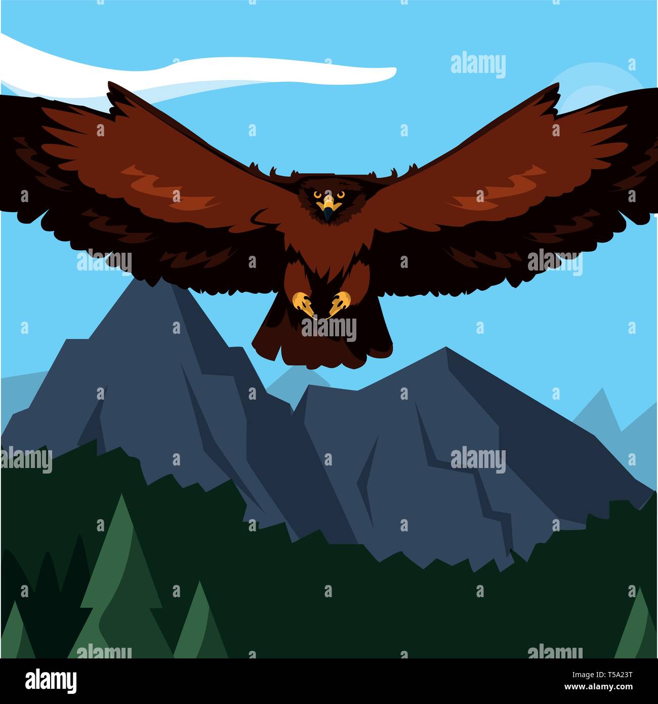 beautiful eagle flying in the landscape majestic bird vector ...