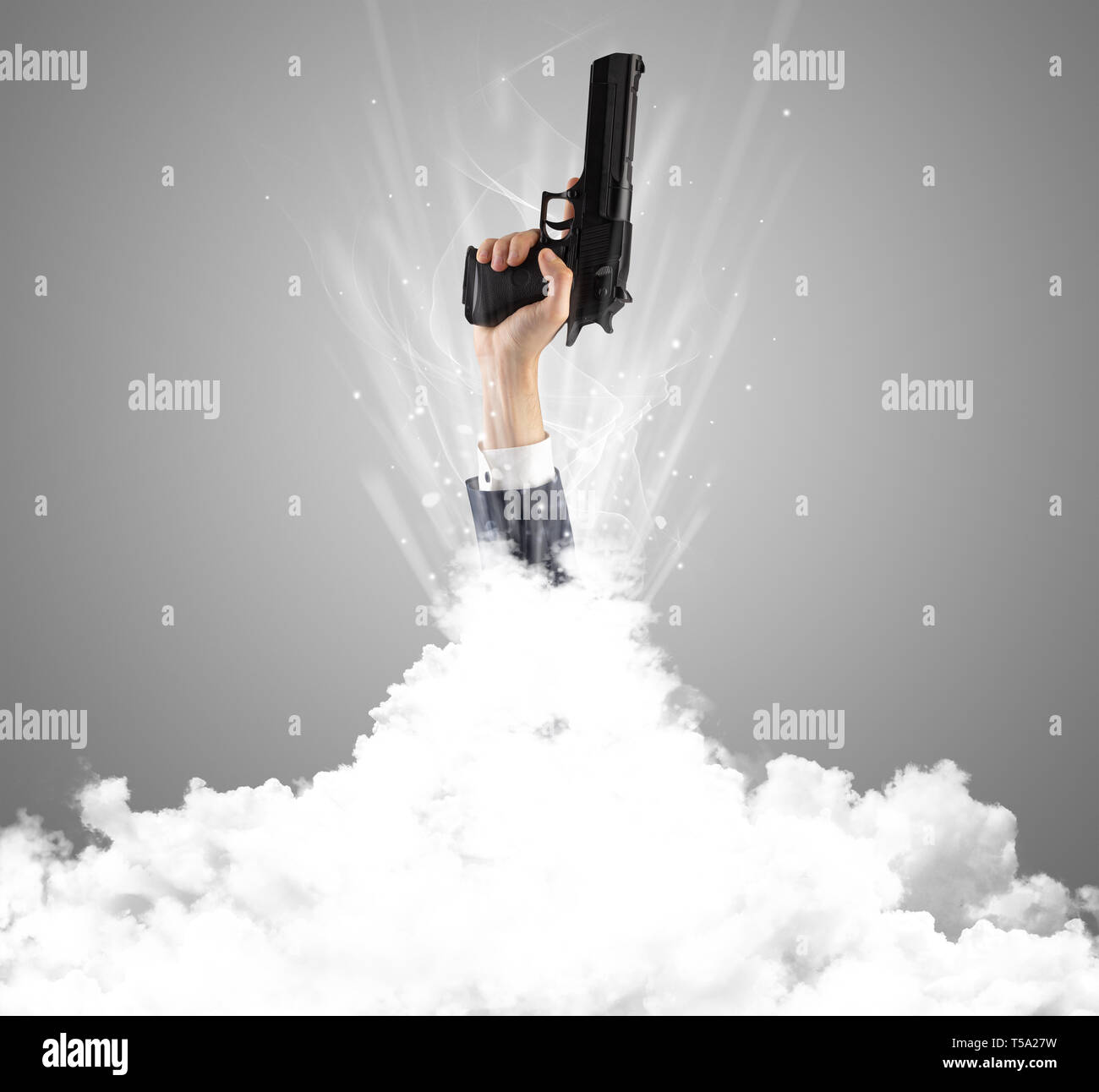 Hand breaking out from cloud Stock Photo - Alamy