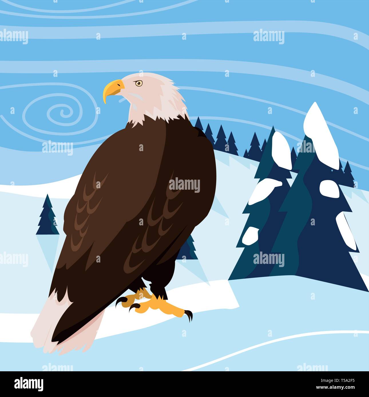 beautiful bald eagle animal in snowscape vector illustration design ...